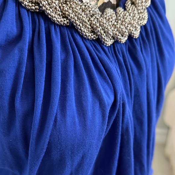 Cable & Gauge Cobalt Blue Blouse with Silver Chain Detail vintage y2K - Picture 3 of 8